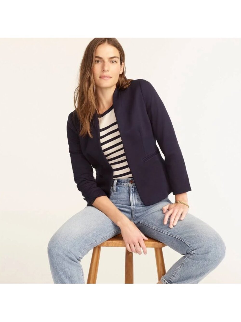 NWT J.CREW Going-out Open Front Blazer in Stretch Twill in Navy Size 12